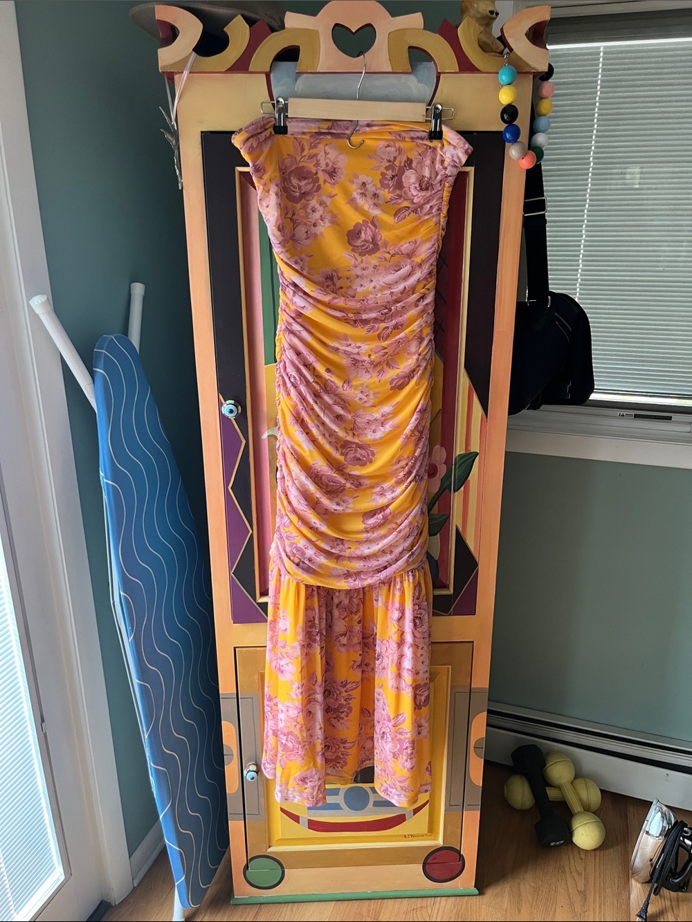 Anthropologie Yellow Dress with Pink Floral Print